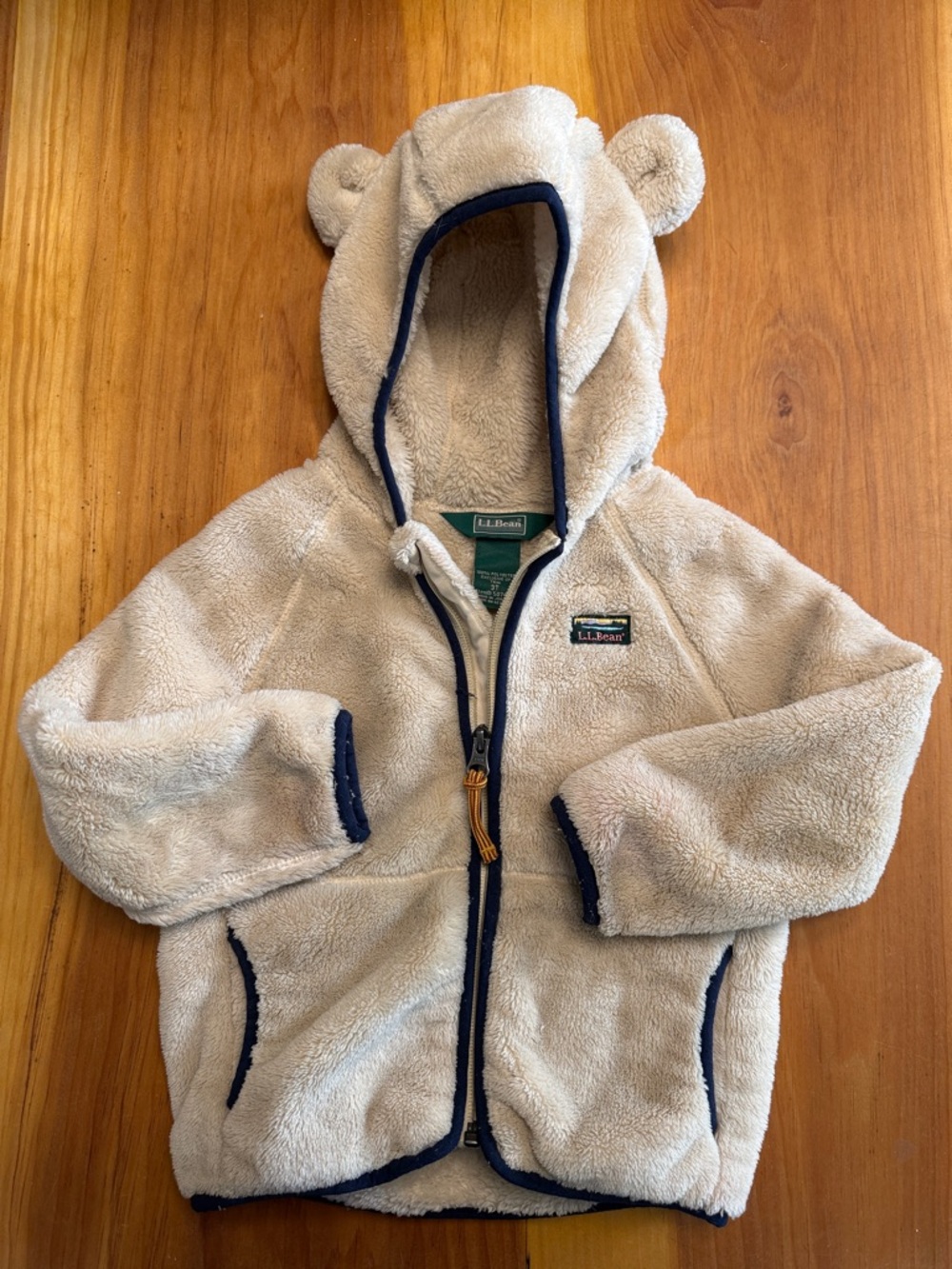 L.L. Bean Cream Teddy Hooded Jacket with Navy Accents